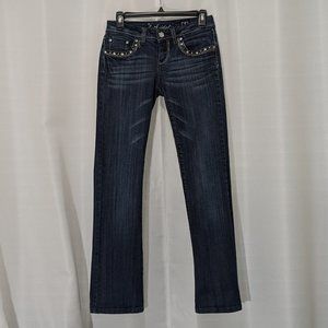 LA Idol USA Jeans Sz 7 Rhinestone Pockets Stretch 3% Spandex Blue Bling